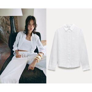 NEW ZARA 100%linen oyster white shirt size S